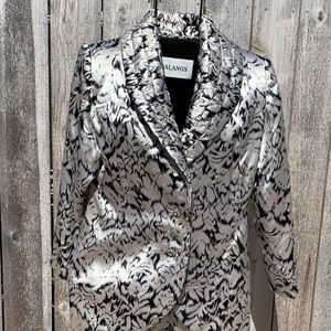 Vintage Galanos/Neiman Marcus Dressy Ladies Silver Suit with Rhinestone Buttons